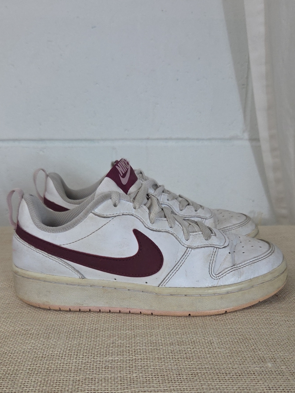 Nike Court Borough Low-Top Sneakers White with Maroon Swoosh 4.5Y